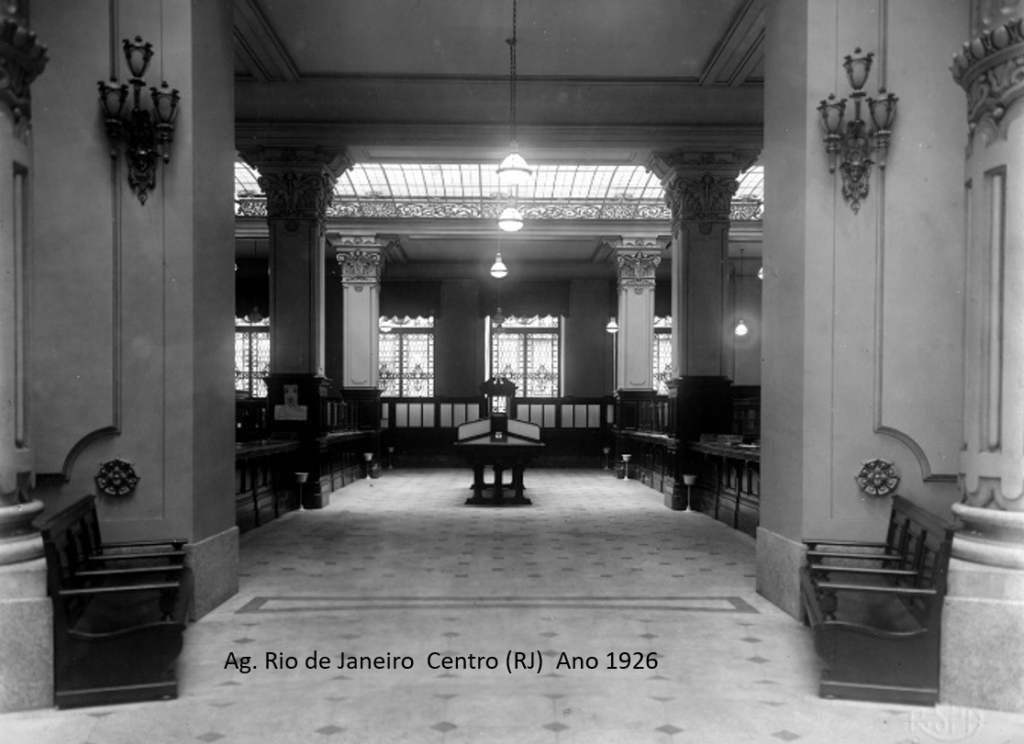 Foto histórica de uma agência do Banco do Brasil, no Rio de Janeiro, em 1926