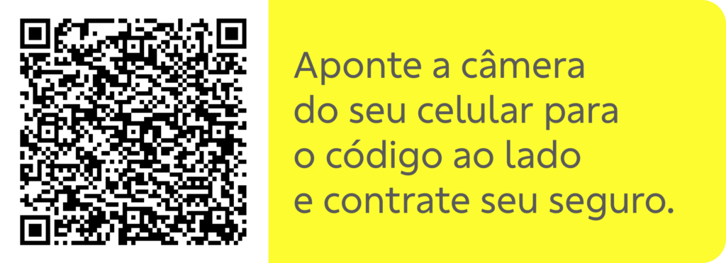 QRCode com texto ao lado: Aponte a câmera do seu celular para o código ao lado e contrate seu seguro.